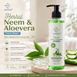 AIRSUN Herbal Neem & Aloevera Face Wash 200ml | Oil Control, Deep Cleansing & Hydrating Face Cleanser for All Skin Types